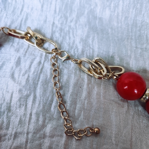 Stephan & Co Lipstick Red Acrylic Round Bead Bracelet and Necklace Rhinestones - Picture 4 of 10